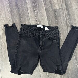 Abercrombie & Fitch the super skinny ankle mid rise black jeans 27/4 distressed